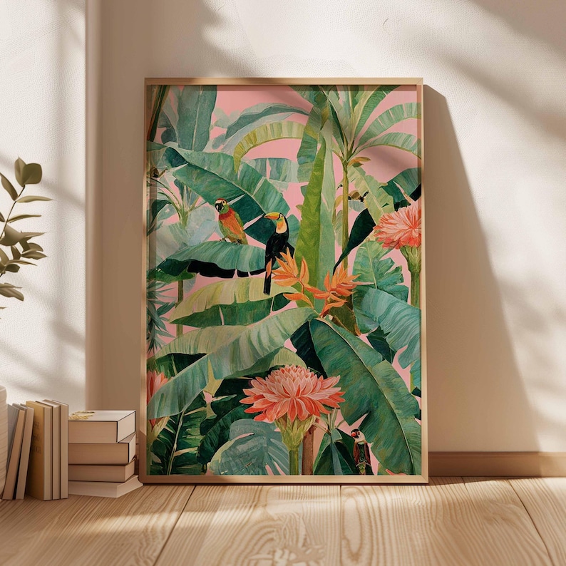 Office Furniture Layout - 1 Stück Retro-Tropen-Leinwandposter, ungerahmter botanischer Naturdruck,
