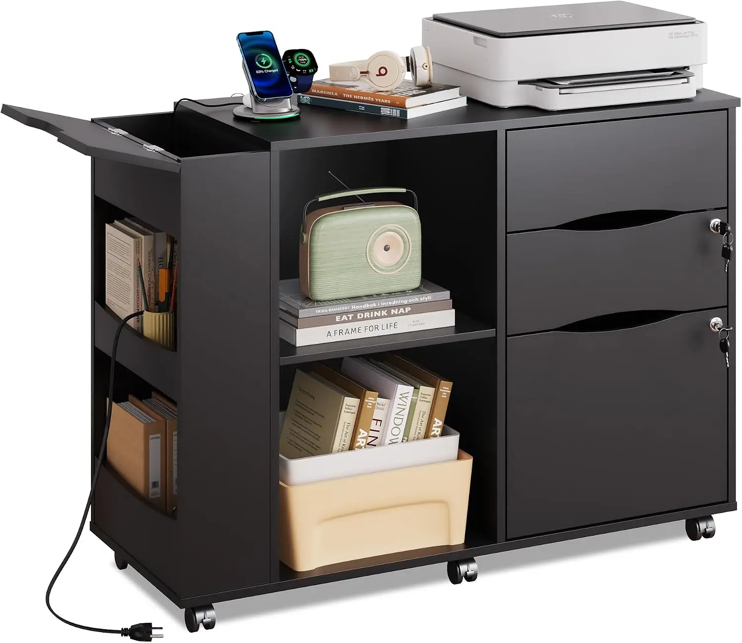 File Cabinet Lateral - Aktenschrank mit Schloss, Druckerständer mit Ladestation