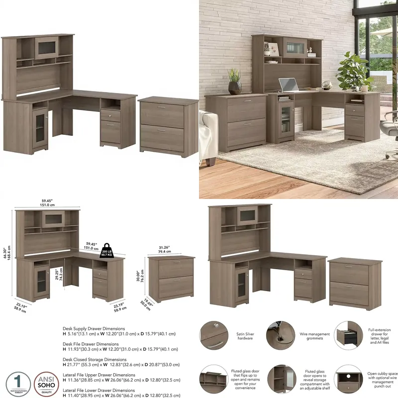 File Cabinet Lateral - USA Lagerbestand L-förmiger Home-Office-Schreibtisch mit Aufsatz