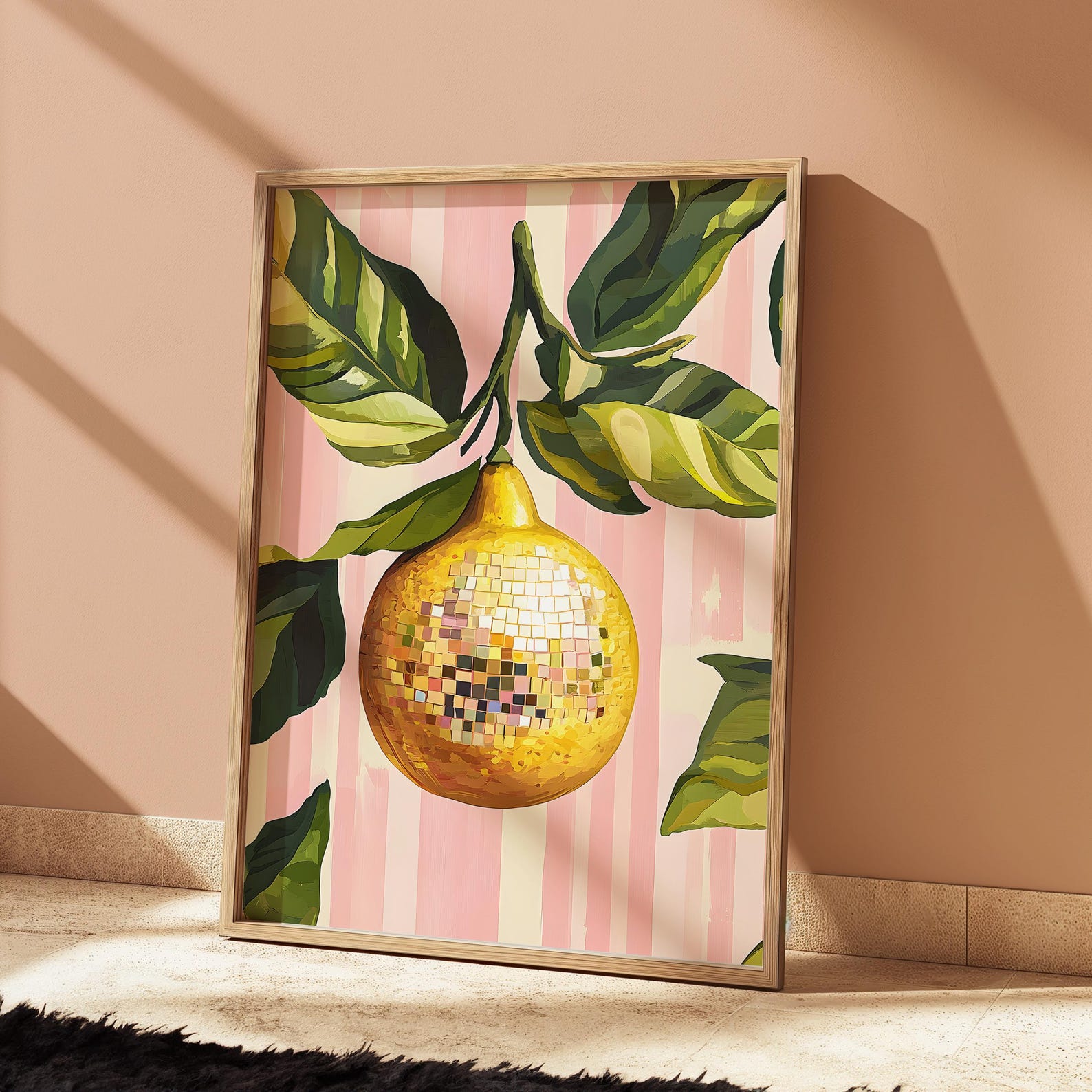 Office Furniture Home - Retro abstrakte Zitronen-Discokugel-Leinwand-Wandkunstdrucke – rahmenloses modernes