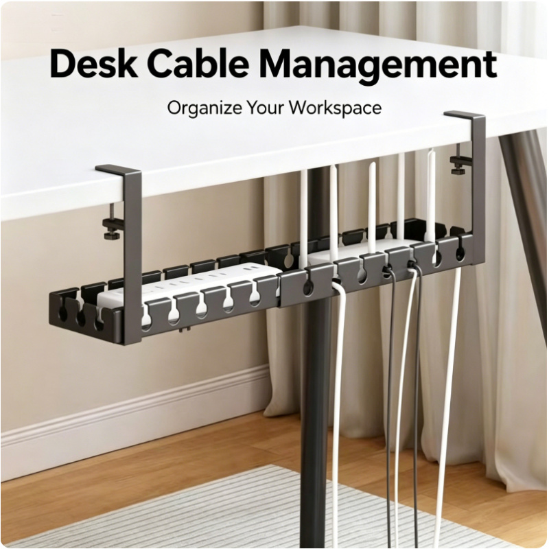 Cable Tray Under Desk - Untertisch-Teleskop-Aufbewahrungsregal Metall-Kabelmanagement-Ablage Ohne Bohren Schreibtisch-Kabelorganizer Home-Office-Zubehör