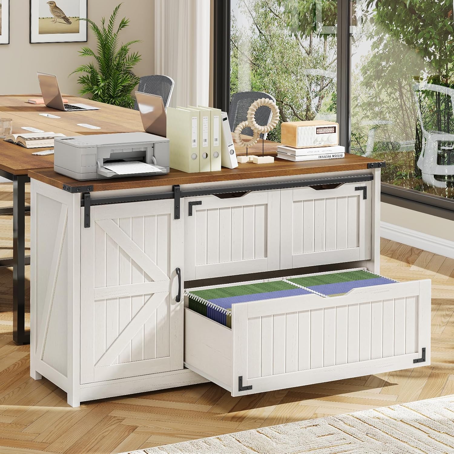 File Cabinet Lateral - Off-White 47,8 Zoll Farmhouse-Aktenschrank mit Schiebetür,