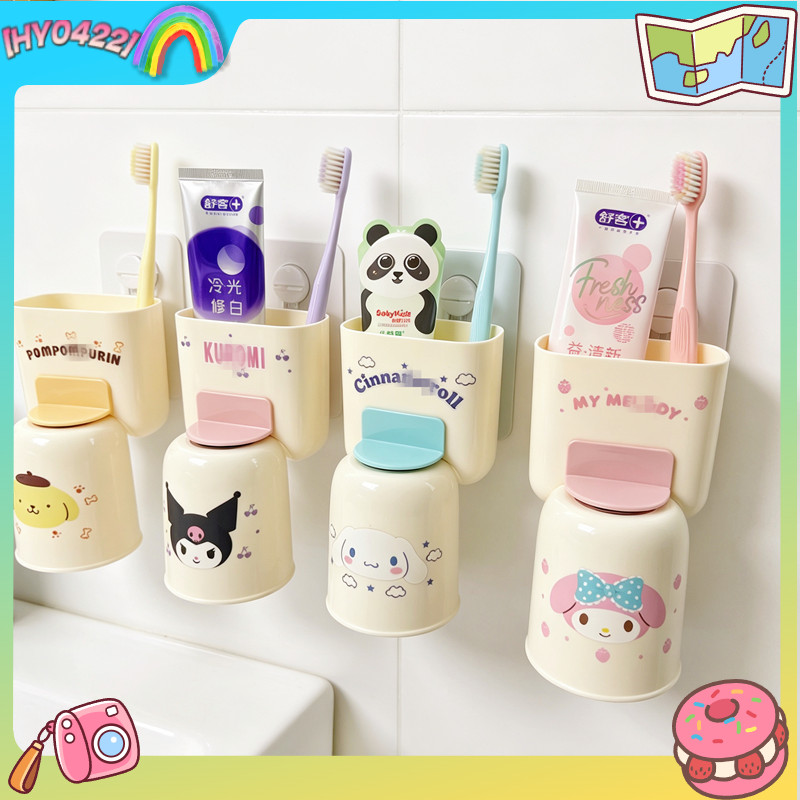 Wall Organizer Pocket - Kuromi Zahnbürstenhalter, niedlicher, abtropffähiger, wandmontierter Spülbecher,