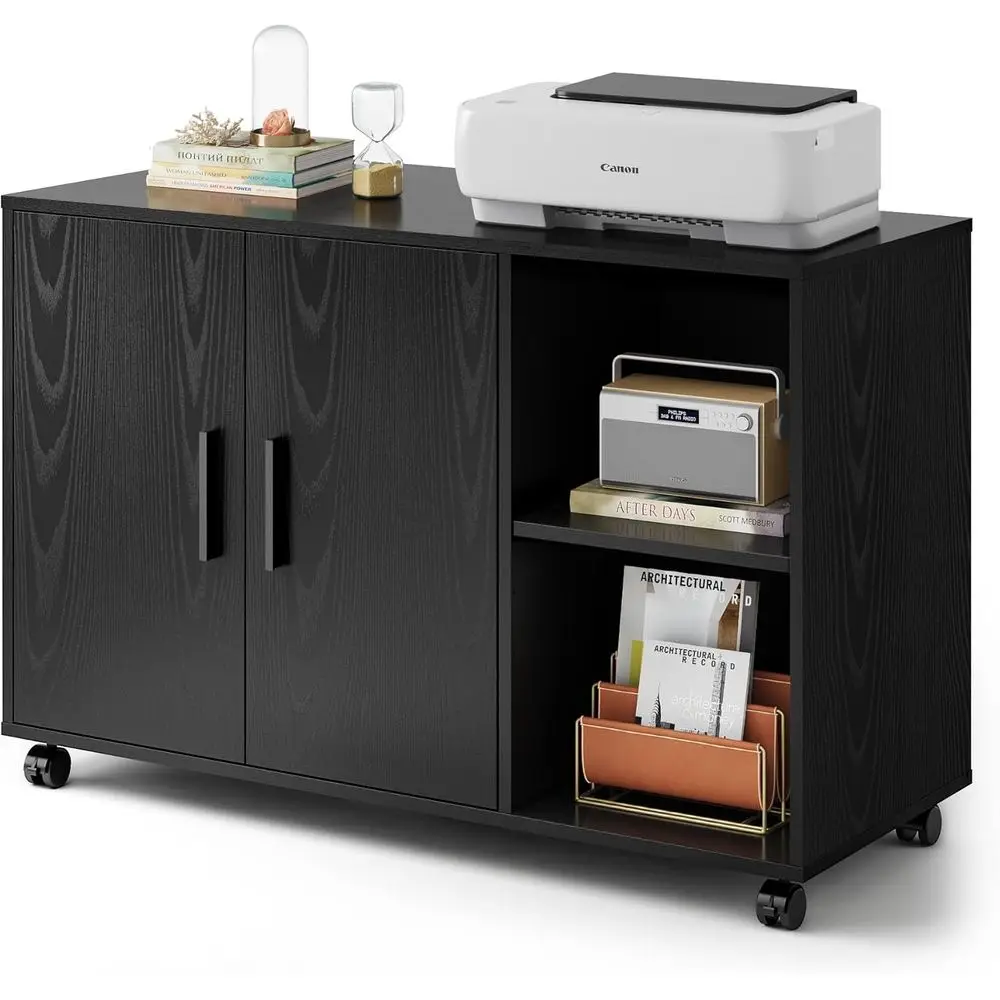 File Cabinet Lateral - Schwarzer Büro-Aufbewahrungsschrank mit Türen und Regalen,